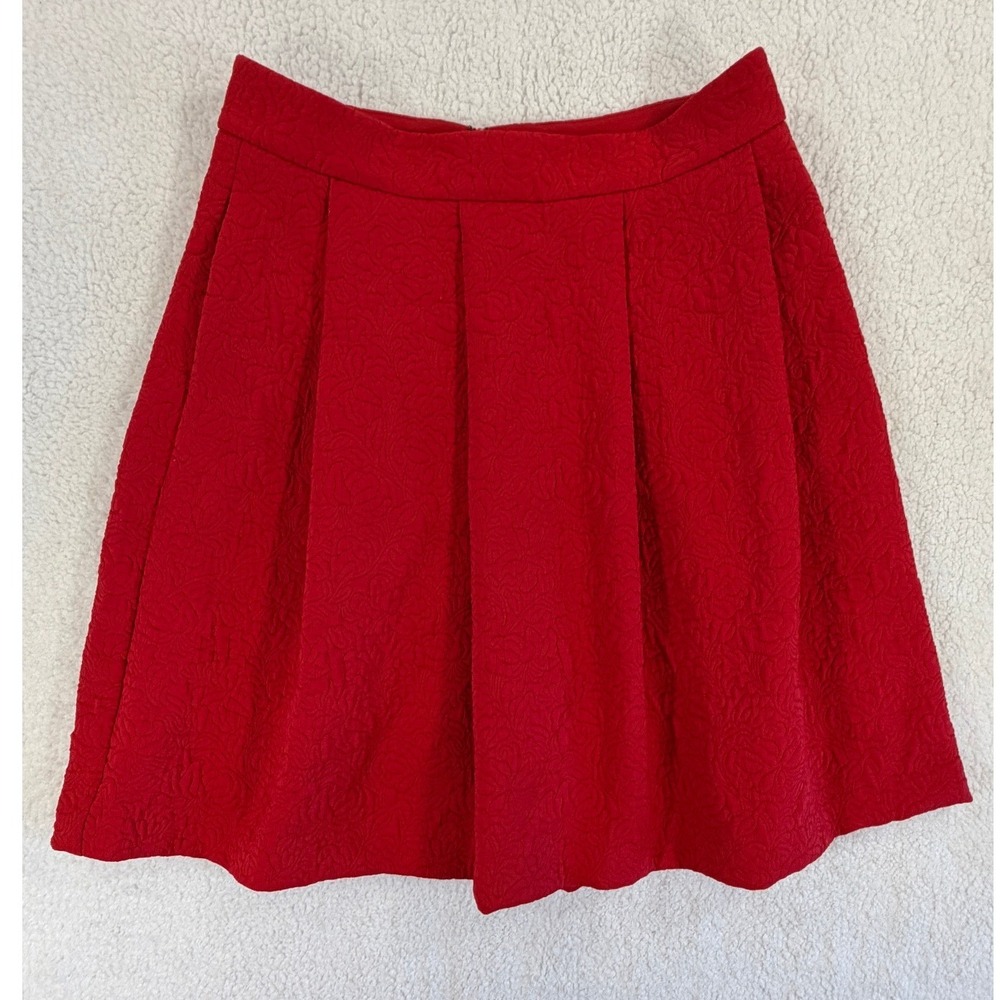 Ann Taylor Jacquard Texture Red Pleated Skirt Women 6 w/Pockets Excellent